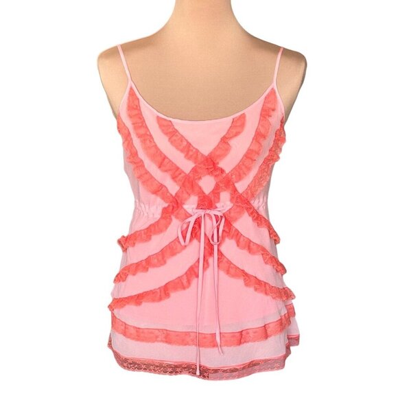 ViTG Y2K Tracy Reese Babydoll Cami Top Sz.8 Peach Silk Ruffle Fairy Coquette - Picture 11 of 11